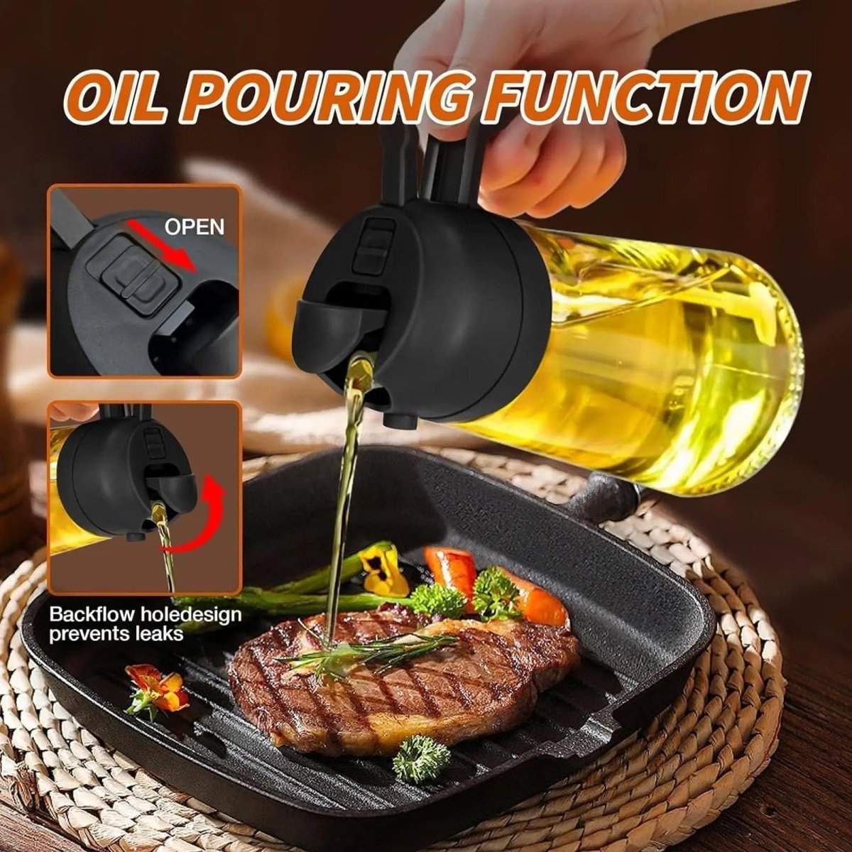 Kitchen Oil Spray Bottle Large Capacity Glass Oil Dispenser Dual - Use for Spraying Pouring Compatible with Olive Oil Soy Sauce - vistorahub